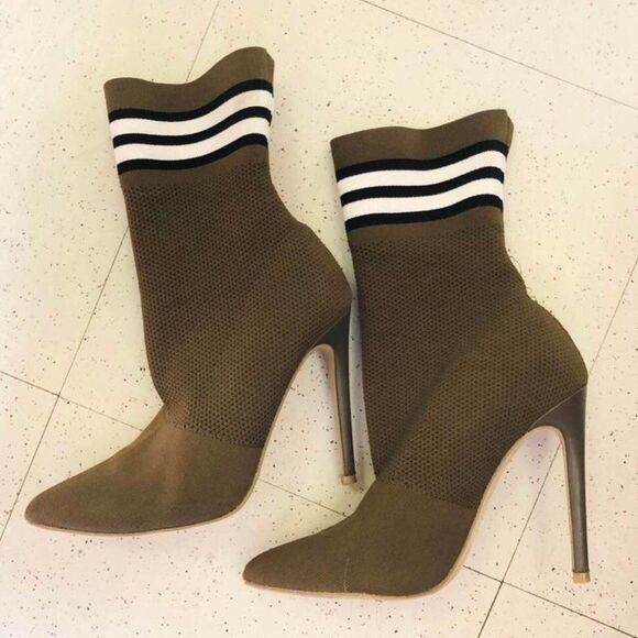 Steve Madden streetwear century green sock boots stiletto heels striped pointed - Picture 2 of 8